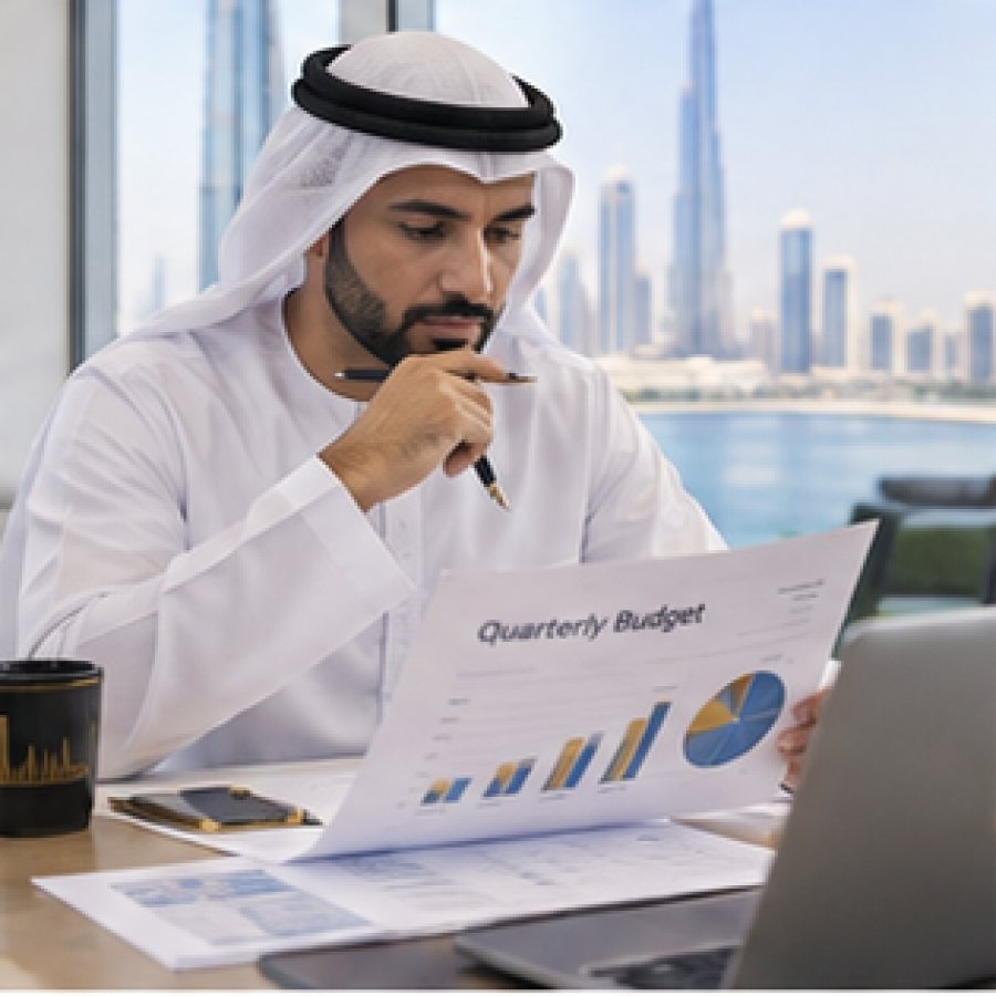 UAE business owner planning a quarterly budget and cash flow
