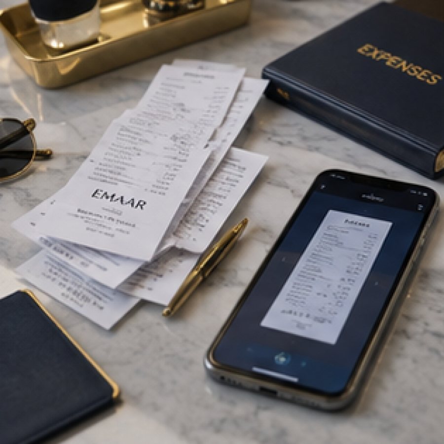 Business expense records and receipts being organised