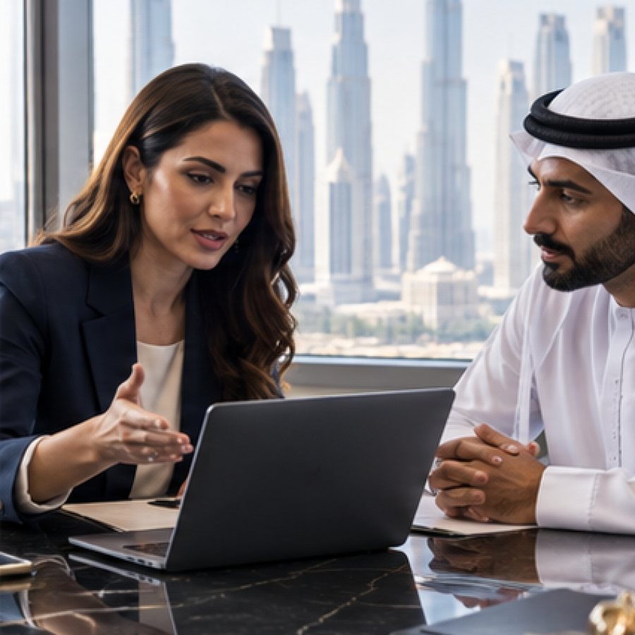 Finance consultant advising a UAE small business owner